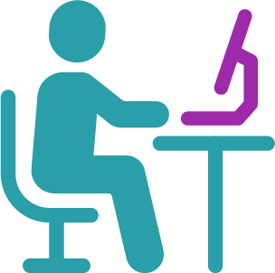 graphic of a person at a desk watching eLearning on a computer